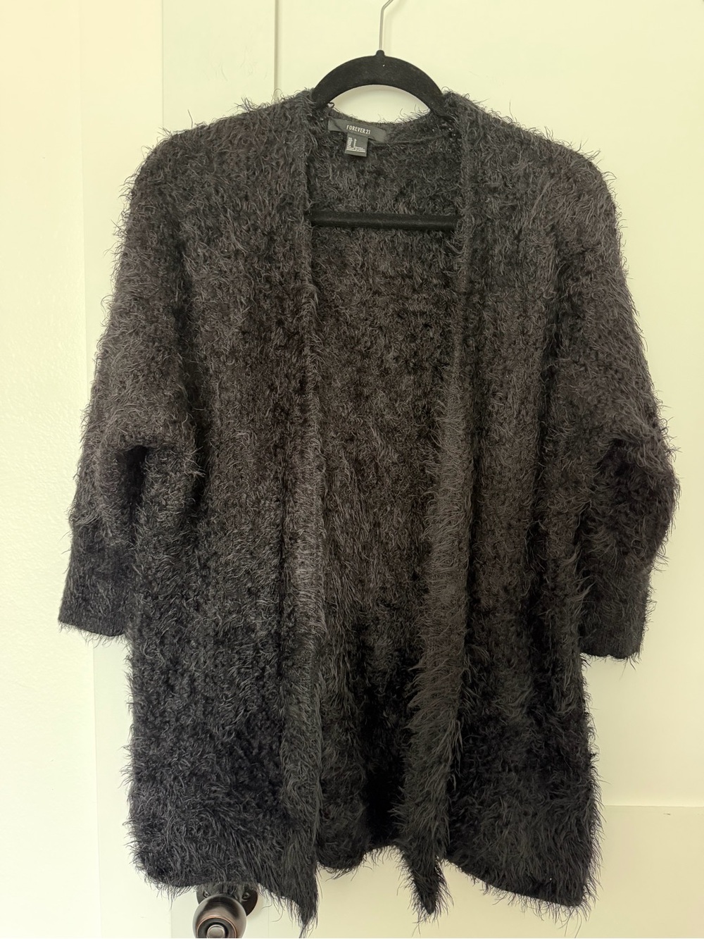 Forever 21 Black Fuzzy Open-Front Cardigan Sweater
